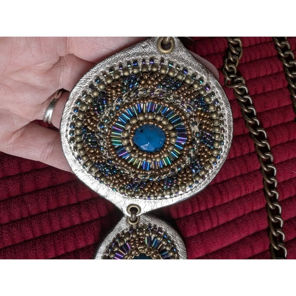 Chico's Beaded Medallion Chain Belt Boho Southwestern Festival Vintage Artsy